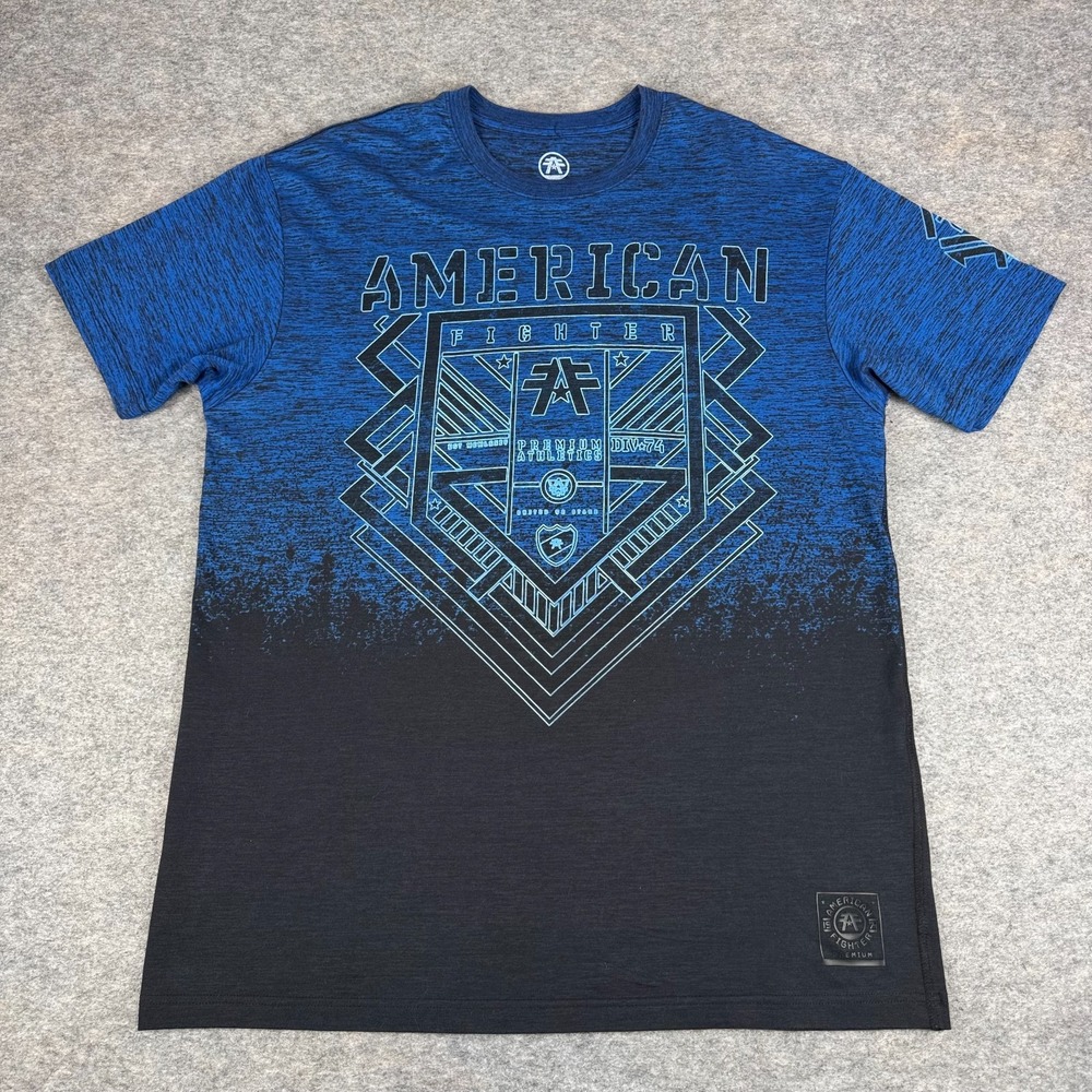 American Fighter Buckle Double Sided T-Shirt Tee Ombre Blue Mens XXL 2XL